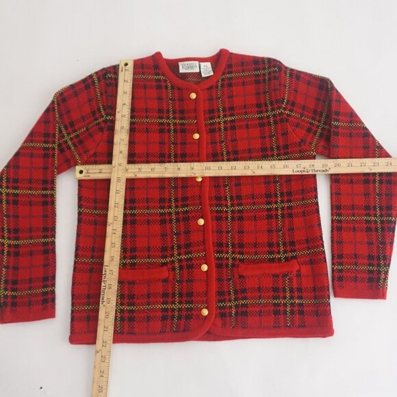 Vintage Classic Elements Red Black Tartan Button Up Cardigan Sweater PS - Picture 4 of 10